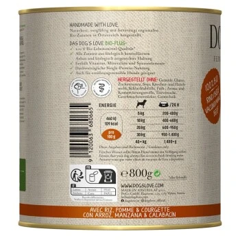 DOG'S LOVE BIO 6x800g Rind Mit Reis, Apfel & Zucchini 4 DOG'S LOVE BIO 6x800g Rind Mit Reis, Apfel & Zucchini – Bild 2